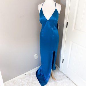 Aidan Mattox Halter Column Blue Dress Gown 10 Nwt - image 1